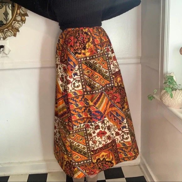 vintage patchwork print skirt 古着　70s 70s vintage patchwork print skirt